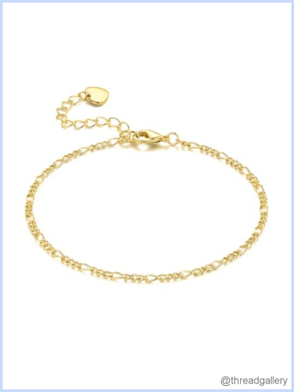 14k Gold Plated Figaro Chain Bracelet for Women Adjustable Dainty Link